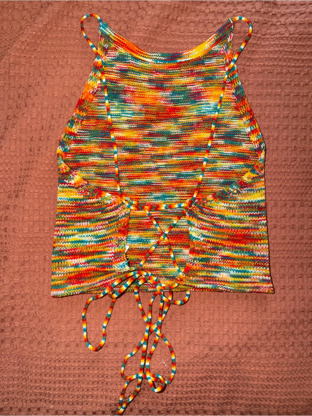 Multicolor Knit Lace-Up Top